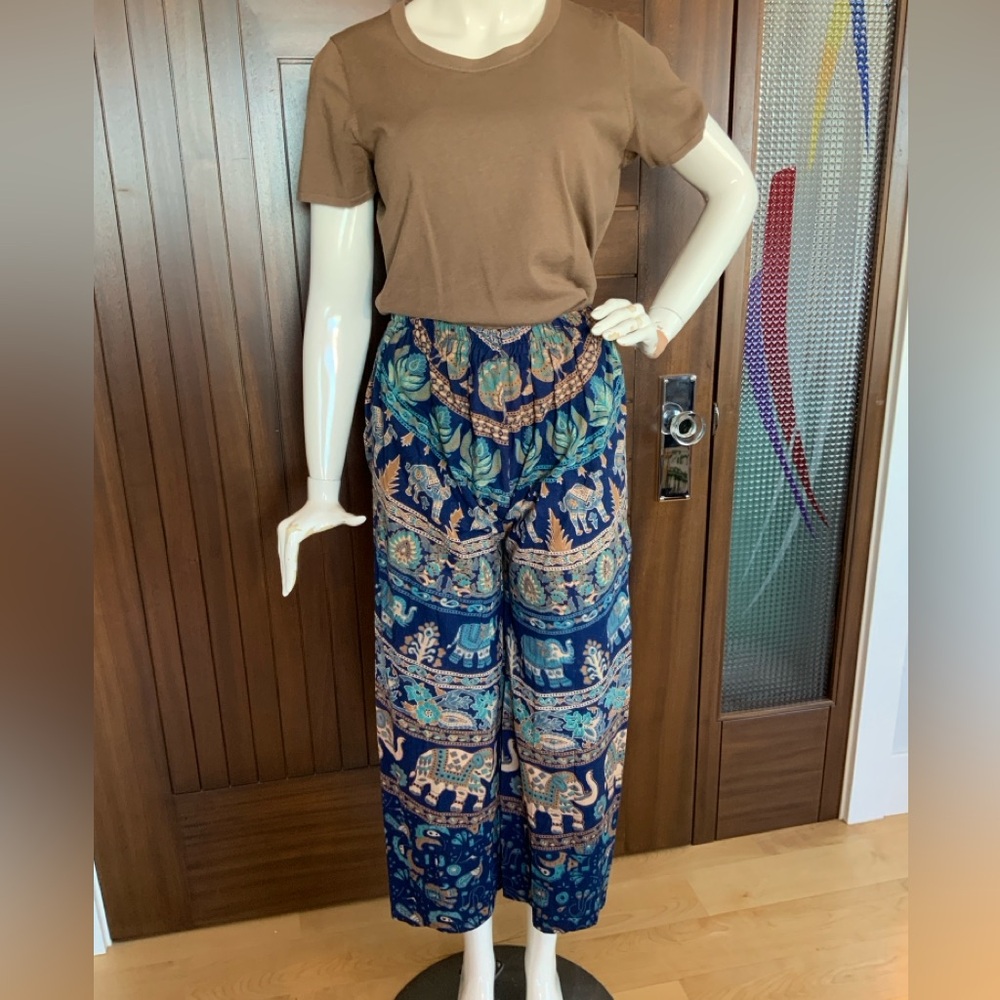 DARN GOOD YARN, Wide Leg Elephant Print Pants, NWOT, Size S/M